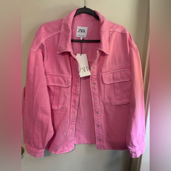 Zara Jackets & Coats Nwt Zara Pink Denim Jacket Shacket Poshmark